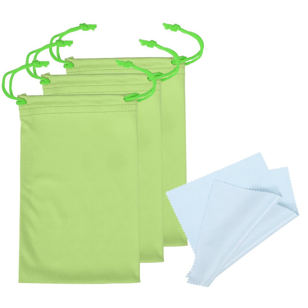 PATIKIL 11"x7" Ski Goggle Bag, 3 Pack Microfiber Goggle Pouch with Glasses Cloth Draw String Snow Protection Bags Protective Storage Case Sleeve for Lens, Green
