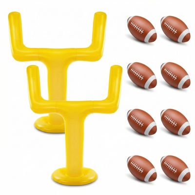 Meooeck 10 Pcs Football Party Supplies Kit,2 Inflatable 70.8'' Jumbo Football Goal Post and 8 Blow Up Footballs for Tailgate Outdoor Celebrations & Themed Day Party Game
