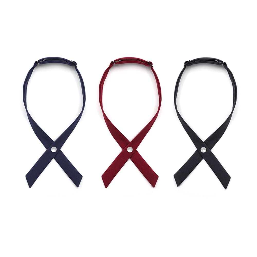 Adjustable Criss-Cross Bow Tie School JK Uniform Tie Pre Tied Bowties for Women Girls Criss Cross Neck Tie (Burgundy+Navy Blue+Black)