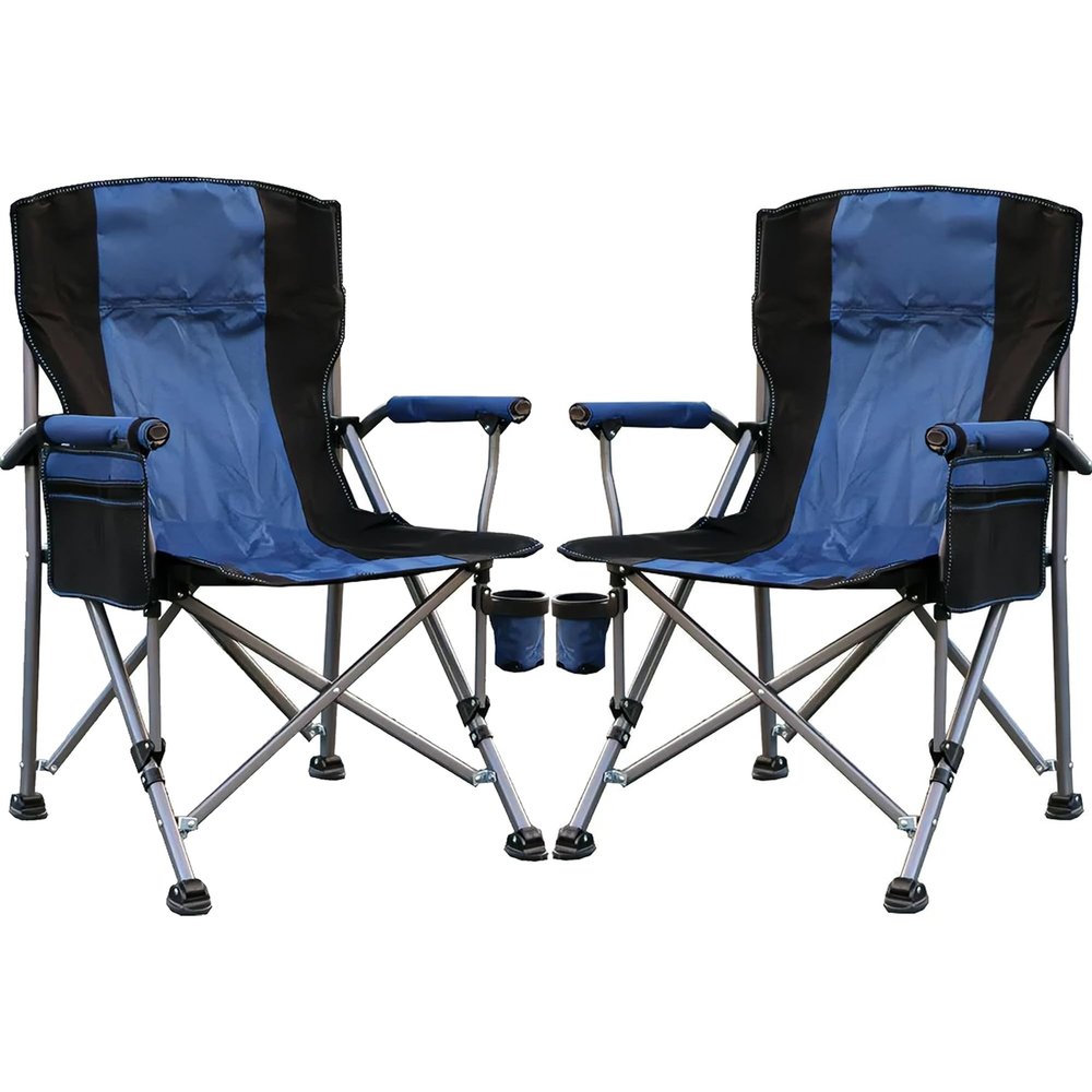 Camping Chair for Adults 2 Pack Heavy Duty Outdoor Patio Lawn Chairs Portable Support 350 LBS High Back Padded Oxford with Armrests, Storage Bag, Cup Holder, for Outside Fishing, Camping, 2PCS