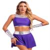 RUNQHUI Womens Cosplay Costumes Metallic Patchwork Suit 4Pcs Outfits Tops and Skirts Fancy Dress Up Purple X-Large view 1