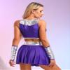 RUNQHUI Womens Cosplay Costumes Metallic Patchwork Suit 4Pcs Outfits Tops and Skirts Fancy Dress Up Purple X-Large view 3