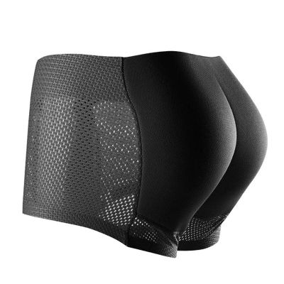 leasote Men Shorts Panties Men's Breathable Mid-rise Underpants Solid Color Butt Lift Shaper Hip Pad Fake Seamless Black L