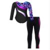 TiaoBug Kids Girls Long Sleeve Printed Gymnastics Ballet Dance Leotard with Skating Leggings Yoga Pants Set Activewear Starry Black&Hot Pink 8 Years view 2