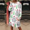 Christmas Hippos with Santa Hats Women's Long Sleeve Sweatshirt Dress Casual Pullover Tops Loose Fit Dress with Pocket view 2