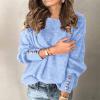 Quarter Zip Fleece Men Fashion Women Solid Sweater Tops Bow Collar Solid Buttons Long Sleeve Knitted Casual (Blue, XXL) view 2