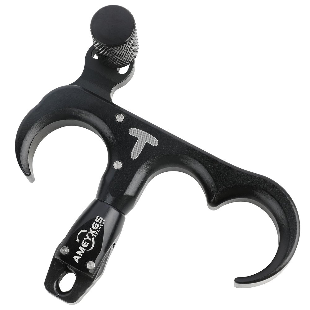 AMEYXGS Archery Bow Release for Compound Bows,Durable Aluminum 360 Rotate Caliper Thumb Release 3 Finger Release (Black)