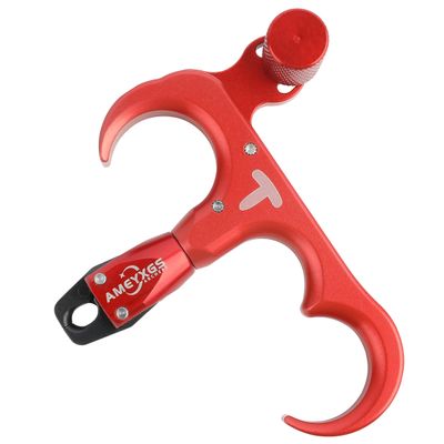 AMEYXGS Archery Bow Release for Compound Bows,Durable Aluminum 360 Rotate Caliper Thumb Release 3 Finger Release (Red)