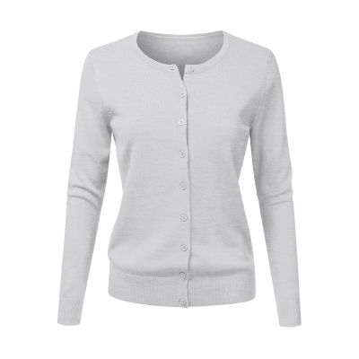 Cardigan Plus Size Women's Round Neck Cardigan Knitted Long Sleeved Large Yards Loose Solid Color Short Nice (Grey, L)