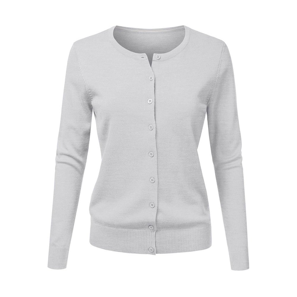 Cardigan Plus Size Women's Round Neck Cardigan Knitted Long Sleeved Large Yards Loose Solid Color Short Nice (Grey, L)