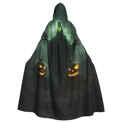 Green Ghost Horror Halloween Pumpkin,Costume Cloak for Adults,Personalized Hooded Cape for Halloween, Cosplay, Stage Costumes, Makeup Parties