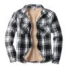 Womens Long Sleeve Berber Fleece Lined Button Down Camp Flannel Shirts Jackets Brushed Cotton Thermal Sherpa Plaid Jackets Heavyweight Thermal Button Up Winter Work Coat Outwear Black view 1