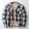 Womens Long Sleeve Berber Fleece Lined Button Down Camp Flannel Shirts Jackets Brushed Cotton Thermal Sherpa Plaid Jackets Heavyweight Thermal Button Up Winter Work Coat Outwear Black view 2