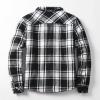 Womens Long Sleeve Berber Fleece Lined Button Down Camp Flannel Shirts Jackets Brushed Cotton Thermal Sherpa Plaid Jackets Heavyweight Thermal Button Up Winter Work Coat Outwear Black view 3