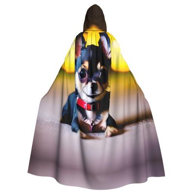 Chihuahua Dog,Costume Cloak for Adults,Personalized Hooded Cape for Halloween, Cosplay, Stage Costumes, Makeup Parties Black