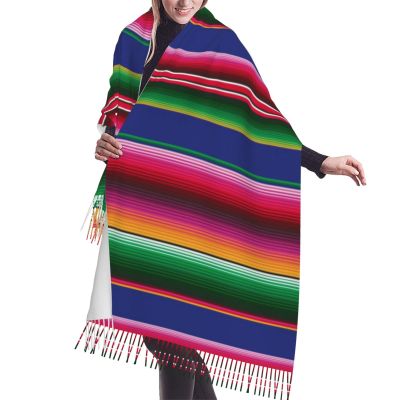 LMNSWDA Serape Stripes Mexican Bold Colors Women's Fashion Cashmere Feel with Tassel Large scarf warm party shawl Wraps