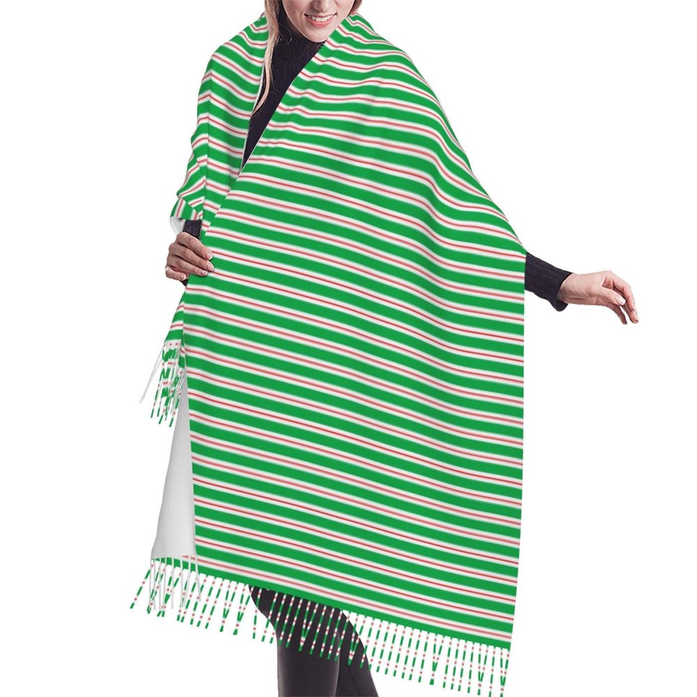 LMNSWDA Red White Green Candy Cane Stripes Women's Fashion Cashmere Feel with Tassel Large scarf warm party shawl Wraps