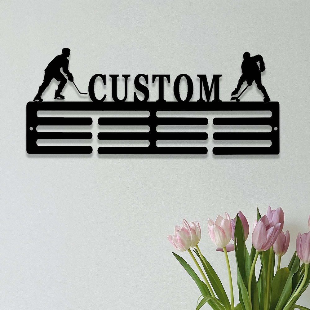 Hockey Medal Holder with Custom Name Personalized Hockey Player Medal Hanger 12 Rungs for Medals & Ribbons Hockey Medal Display Awards Sign