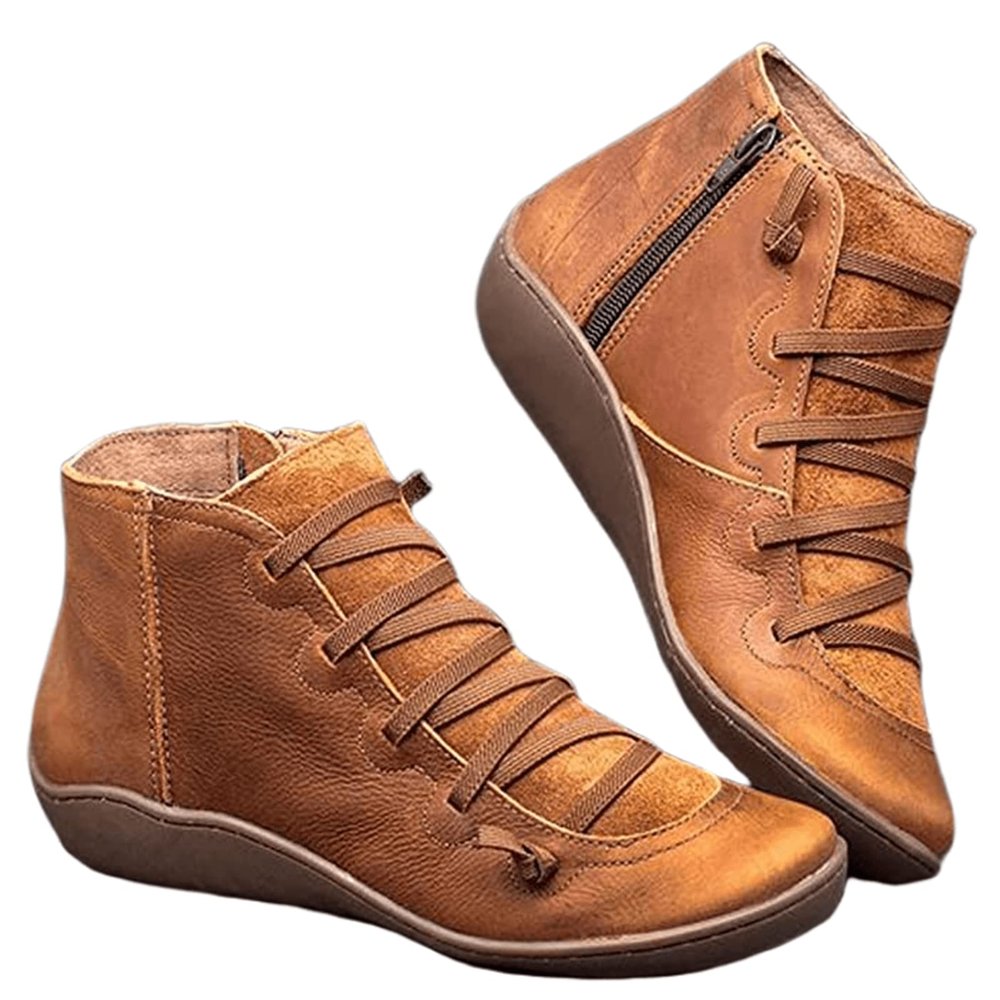 Ladmiple Women's Ankle Boots & Booties Tan Women's Cowboy Boots Cowgirl Ankle Boots Western Round Toe Pull On Short Booties Fashion Casual High Top Combat Walking Shoes