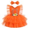 My First Halloween Baby Girl Outfit Baby Girls Tutu Romper Dress with Headband 2pcs Baby Girl First Birthday Outfit Infant One Piece Onesie Ruffle Sleeve Dress Orange Pumpkin 18-24 Months view 1