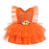 My First Halloween Baby Girl Outfit Baby Girls Tutu Romper Dress with Headband 2pcs Baby Girl First Birthday Outfit Infant One Piece Onesie Ruffle Sleeve Dress Orange Pumpkin 18-24 Months view 2