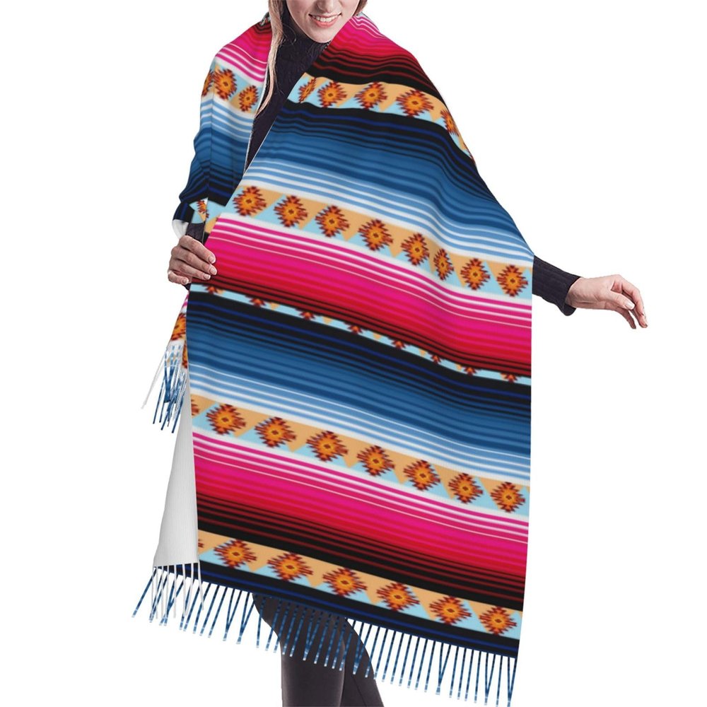 LMNSWDA Mexican Serape Pattern Women's Fashion Cashmere Feel with Tassel Large scarf warm party shawl Wraps