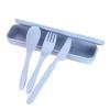 Reusable Utensils Set with Case, Wheat Straw Travel Cutlery Set for Picnic Fork Spoon Knife, Portable Cutlery Set Tableware Modern for Office(Blue) view 2
