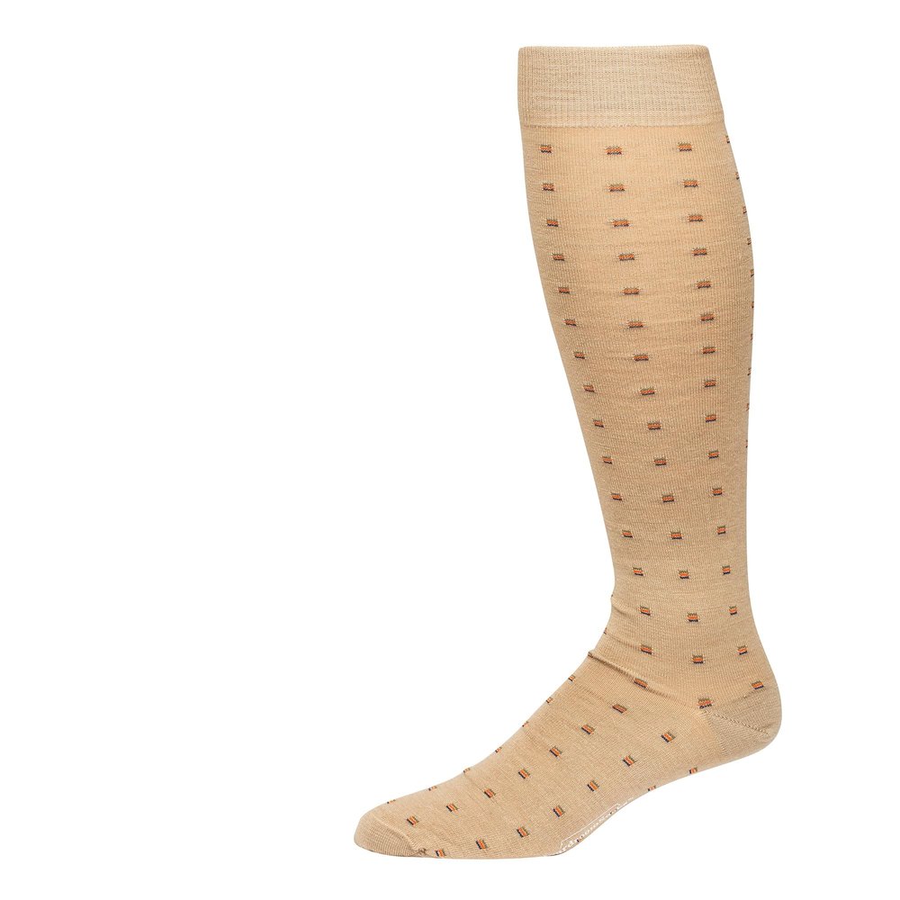 BoardroomSocks Men's Over the Calf Merino Wool Khaki with Colorful Squares