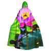 Lotus Flowers,Costume Cloak for Adults,Personalized Hooded Cape for Halloween, Cosplay, Stage Costumes, Makeup Parties Black view 1