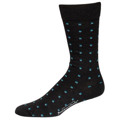 BoardroomSocks Merino Wool Mid-Calf Patterned Socks, Dress Socks for Men, Black with Blue Squares