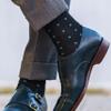 BoardroomSocks Merino Wool Mid-Calf Patterned Socks, Dress Socks for Men, Black with Blue Squares view 2