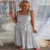 MARZXIN Women Sleeveless Tie Up Ruffle Stripe Maxi Long Dress Stripe XL view 4