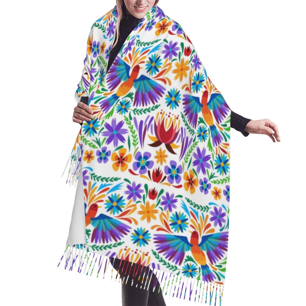 LMNSWDA Colorful Mexican Design Women's Fashion Cashmere Feel with Tassel Large scarf warm party shawl Wraps