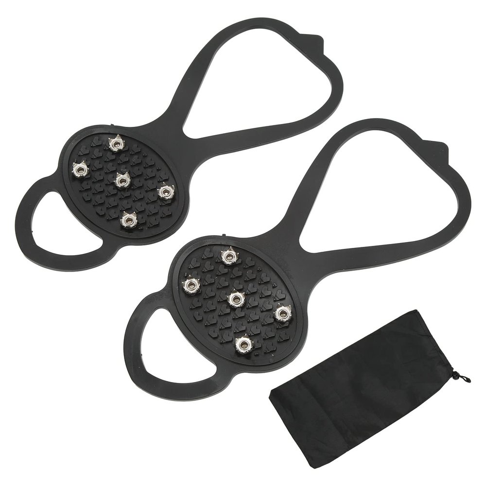 Topyond Ice Claw Slip Resistance Climbing Shoe Spikes Lightweight,Durable,and Foldable,Rubber Thermoplastic Elastomer and Stainless Steel Nails,for Ice Fishing, Hunting(5 Teeth, 1 Pair/Set)