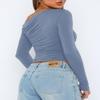 Darong Women's Casual Boat Neck Off Shoulder Long Sleeve Slim Fit Crop Top Going Out Shirts Y2K Tight T Shirts 9026 Grey Blue Medium view 3