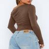 Darong Women's Off Shoulder Slim Fit Long Sleeve Top 9026 Coffee Medium view 2