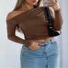 Darong Women's Off Shoulder Slim Fit Long Sleeve Top 9026 Coffee Medium view 3