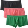 Men's Striped Ice Silk Underwear Seamless Ultra Thin Breathable Panties Boxer Briefs Short Leg Underpants Free Edge Design 3-Pack(Black,Watermelon Red,Green) L view 1