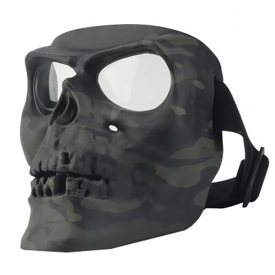 AOUTACC Airsoft Mask with Goggles,Motorcycle Full Face Adjustable Mask for Halloween Paintball Game Outdoor Riding Racing (Black Camouflage(Clear Lens))