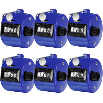 TOODOO 6 Pack Hand Tally Counter 4 Digit Mechanical Palm Clicker Plastic Hand Held Counter Clicker with Metal Finger Ring for School Golf Sports Events Office Stadium(Blue)