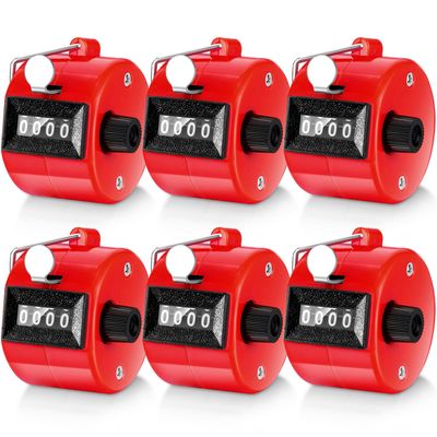 TOODOO 6 Pack Hand Tally Counter 4 Digit Mechanical Palm Clicker Plastic Hand Held Counter Clicker with Metal Finger Ring for School Golf Sports Events Office Stadium(Red)