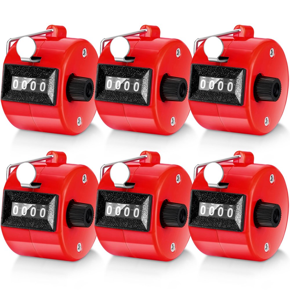 TOODOO 6 Pack Hand Tally Counter 4 Digit Mechanical Palm Clicker Plastic Hand Held Counter Clicker with Metal Finger Ring for School Golf Sports Events Office Stadium(Red)