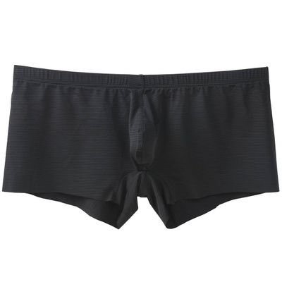 Botmois Men's Striped Ice Silk Underwear Seamless Ultra Thin Breathable Panties Boxer Briefs Short Leg Underpants Free Edge Design Black XL
