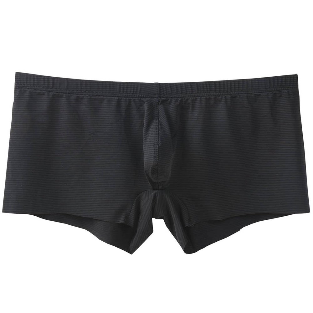 Botmois Men's Striped Ice Silk Underwear Seamless Ultra Thin Breathable Panties Boxer Briefs Short Leg Underpants Free Edge Design Black XL