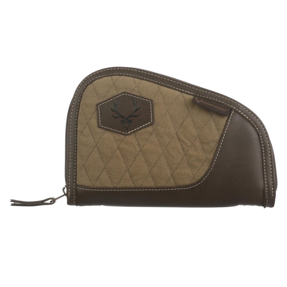 Evolution Outdoor President Series Quilted Pistol Case - 8" inch, Khaki, Heavy Duty Padding, Hunting Gun Case, Antique Brass Zipper, Brown Suede Lining