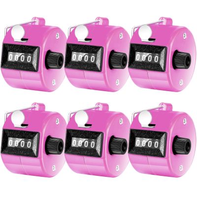 TOODOO 6 Pack Hand Tally Counter 4 Digit Mechanical Palm Clicker Plastic Hand Held Counter Clicker with Metal Finger Ring for School Golf Sports Events Office Stadium(Pink)