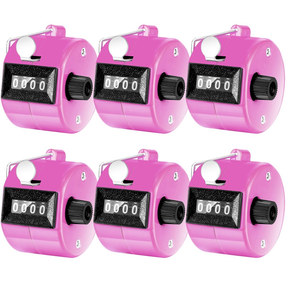 TOODOO 6 Pack Hand Tally Counter 4 Digit Mechanical Palm Clicker Plastic Hand Held Counter Clicker with Metal Finger Ring for School Golf Sports Events Office Stadium(Pink)