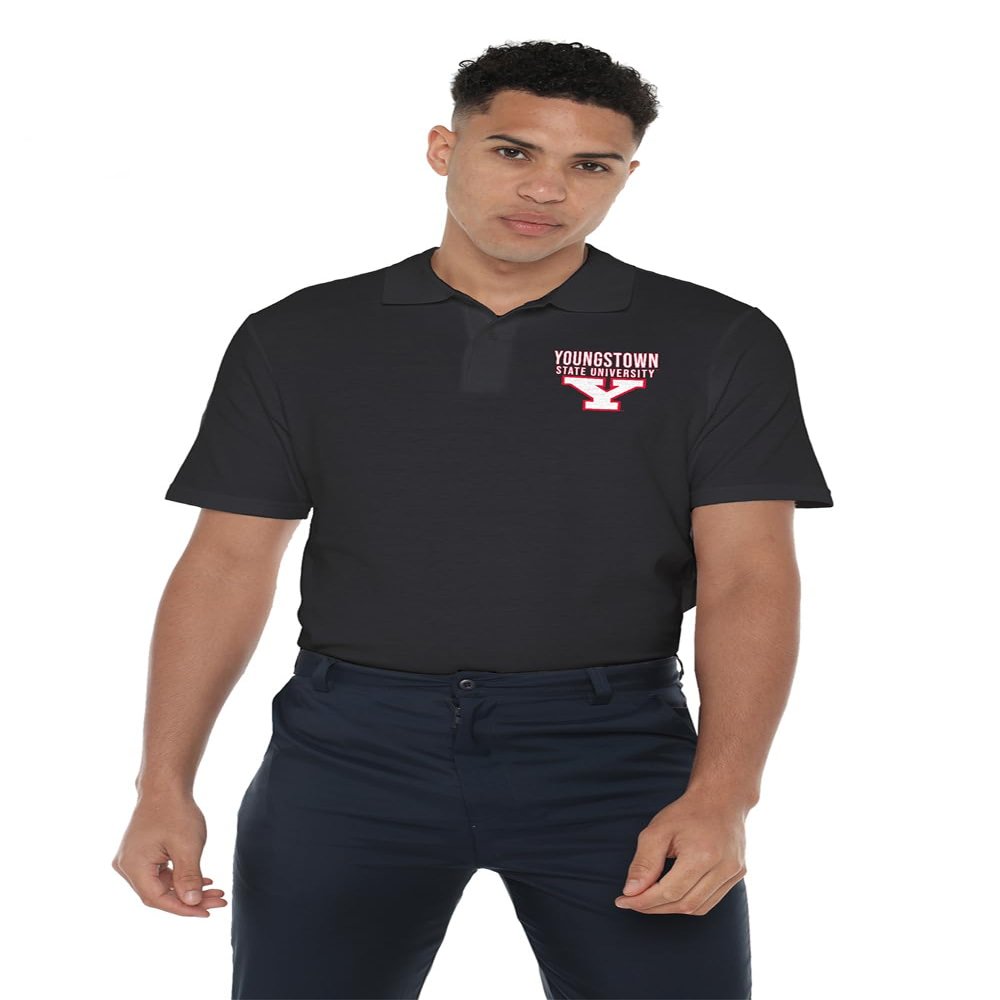 Campus Lab Youngstown State University Penguins Men's Adult 100% Cotton Knit Polo Shirt, Black, 2X-Large