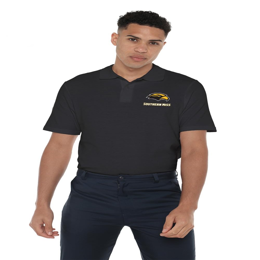 University of Southern Mississippi Golden Eagles Men's Adult 100% Cotton Knit Polo Shirt, Black, 2X-Large