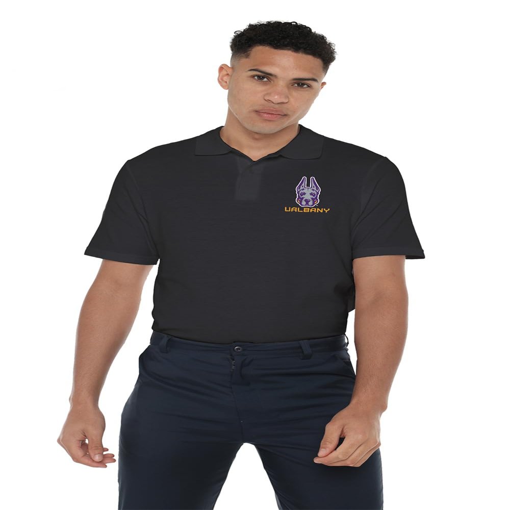Campus Lab University of Albany Danes Men's Adult 100% Cotton Knit Polo Shirt, Black, 2X-Large